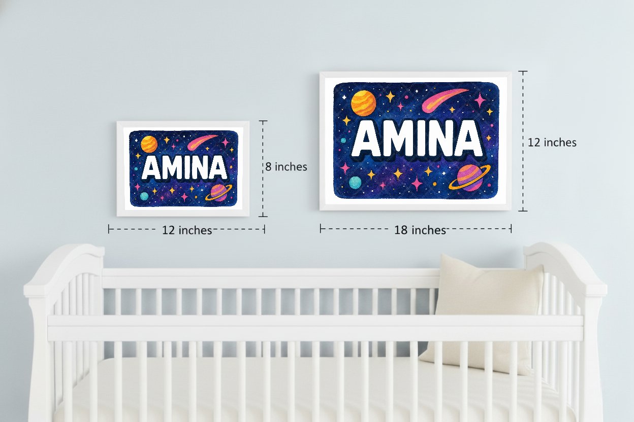 Personalized space nursery art for kids – Amina name print