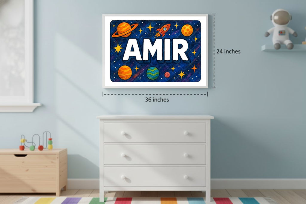 Personalized space nursery art for kids – Amir name print