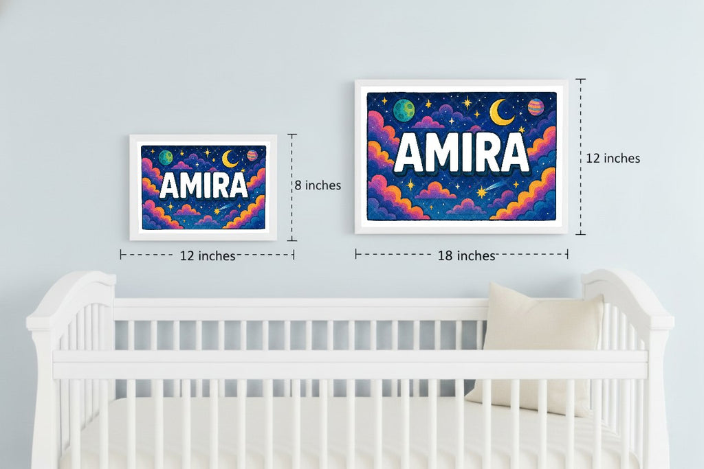 Personalized space nursery art for kids – Amira name print