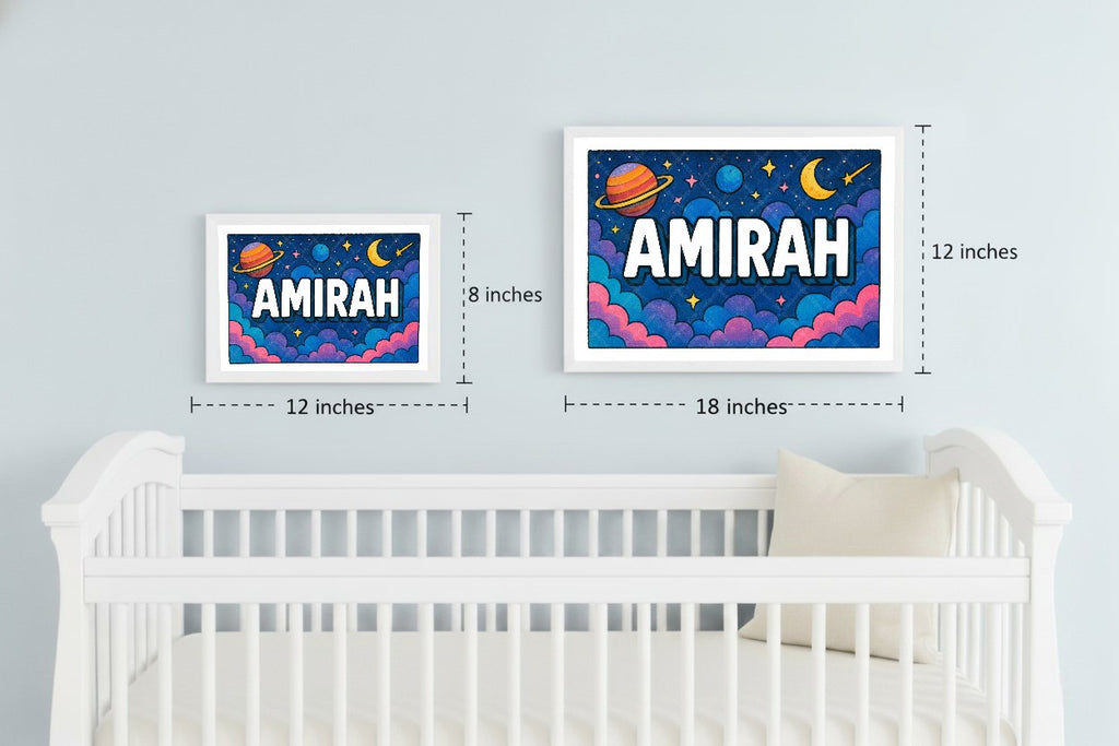 Personalized space nursery art for kids – Amirah name print