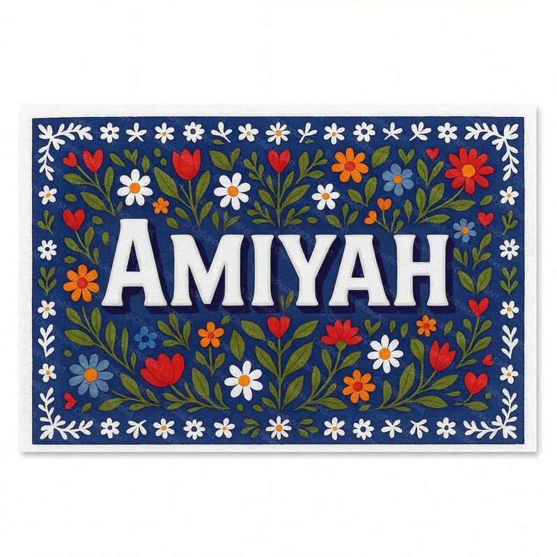 Amiyah Name Art - Floral Farmhouse personalized wall print for kids