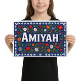 Amiyah Name Art - Floral Farmhouse personalized wall print for kids