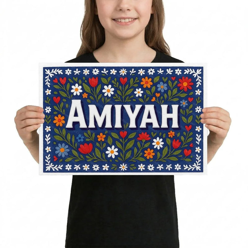 Amiyah Name Art - Floral Farmhouse personalized wall print for kids