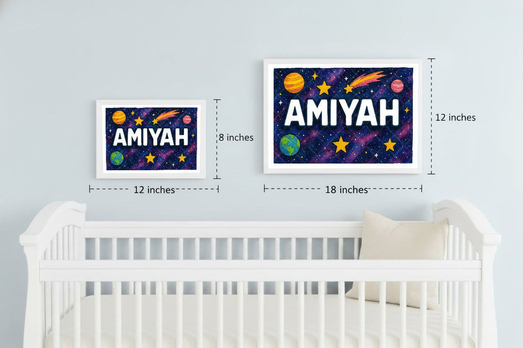 Personalized space nursery art for kids – Amiyah name print