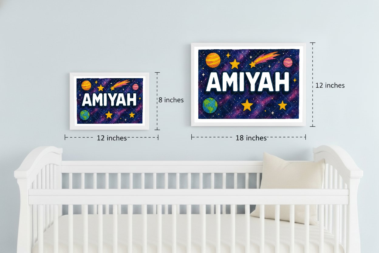Personalized space nursery art for kids – Amiyah name print