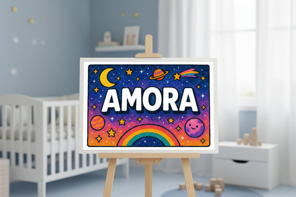 Personalized space nursery art for kids – Amora name print