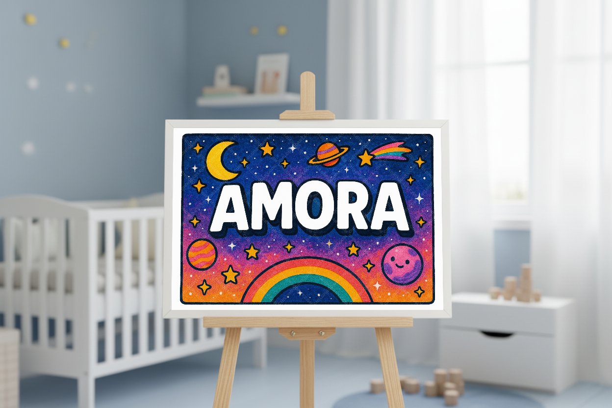 Personalized space nursery art for kids – Amora name print