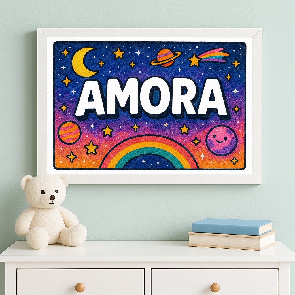 Personalized space nursery art for kids – Amora name print
