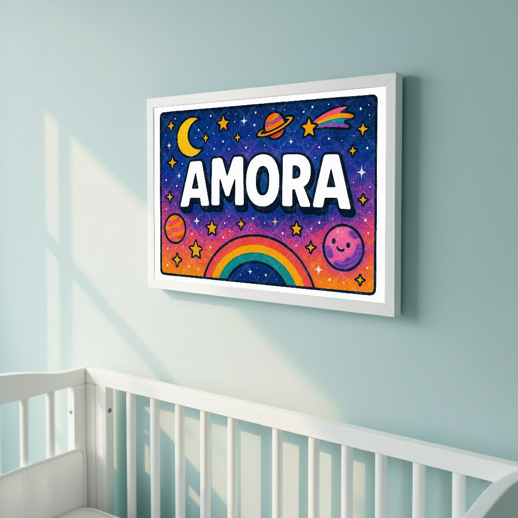 Personalized space nursery art for kids – Amora name print