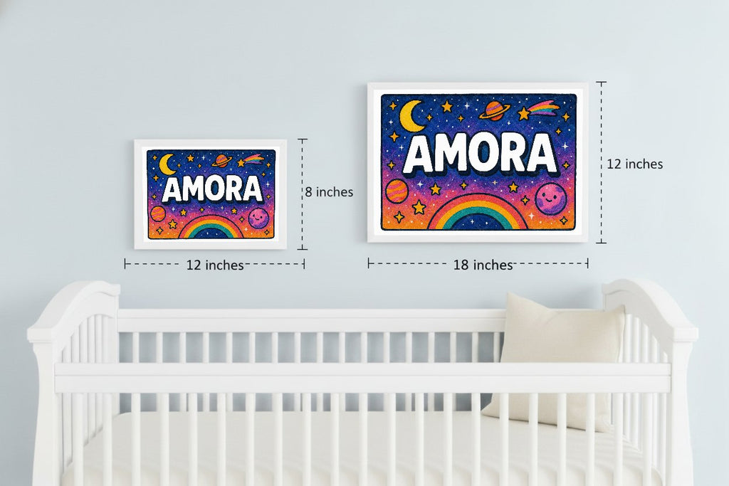 Personalized space nursery art for kids – Amora name print