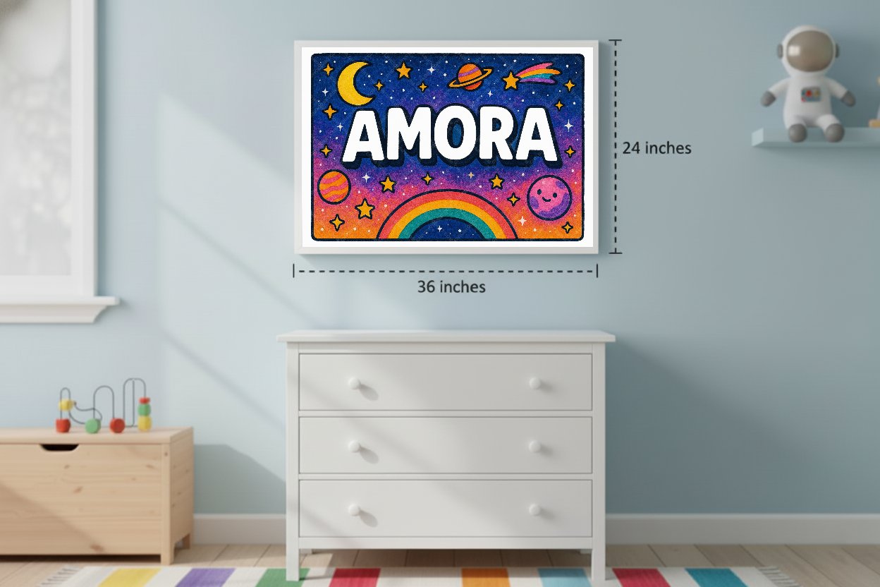 Personalized space nursery art for kids – Amora name print