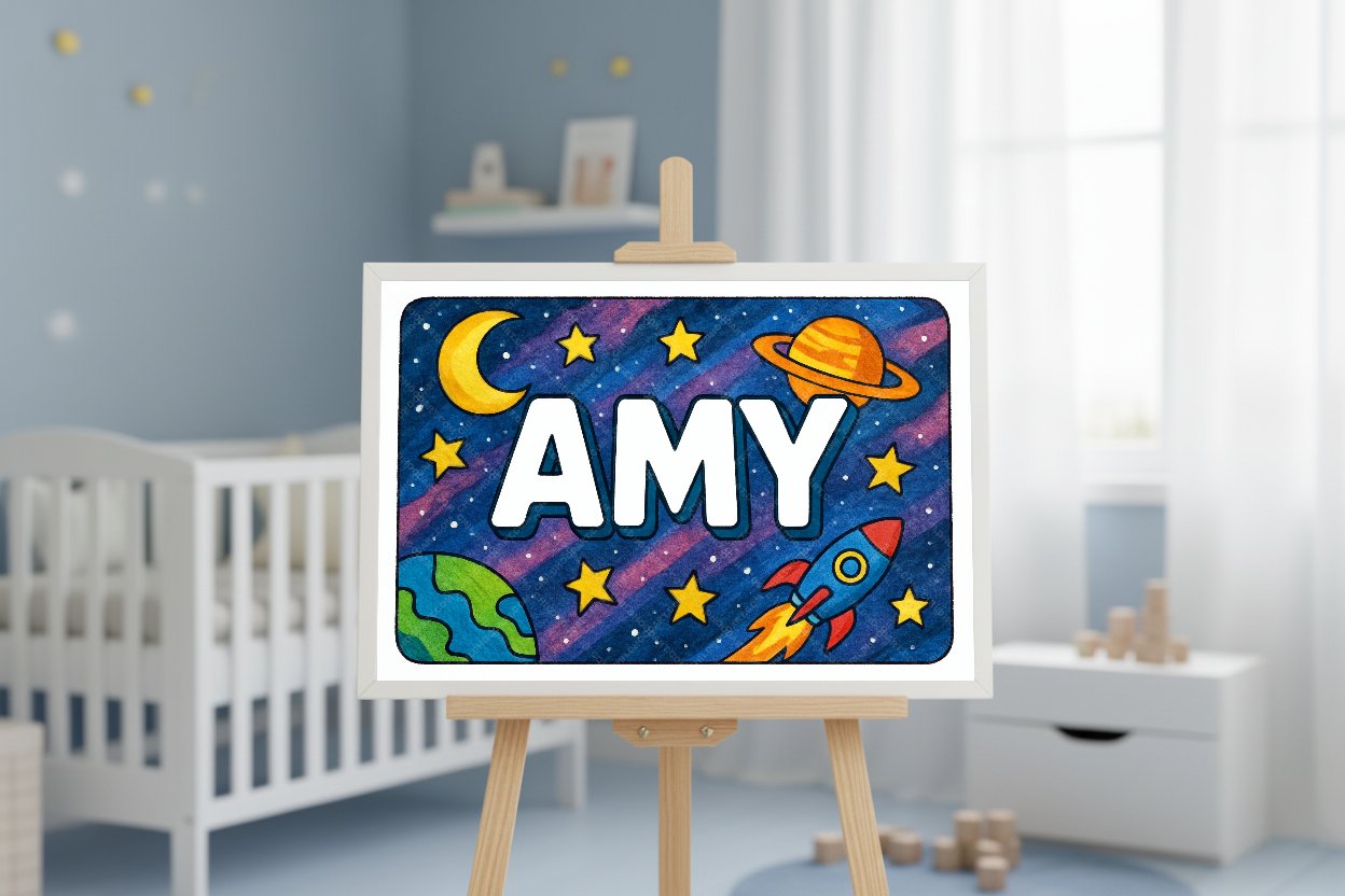 Personalized space nursery art for kids – Amy name print