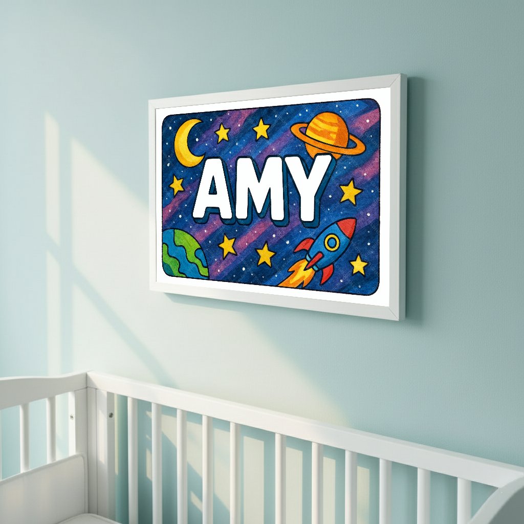 Personalized space nursery art for kids – Amy name print