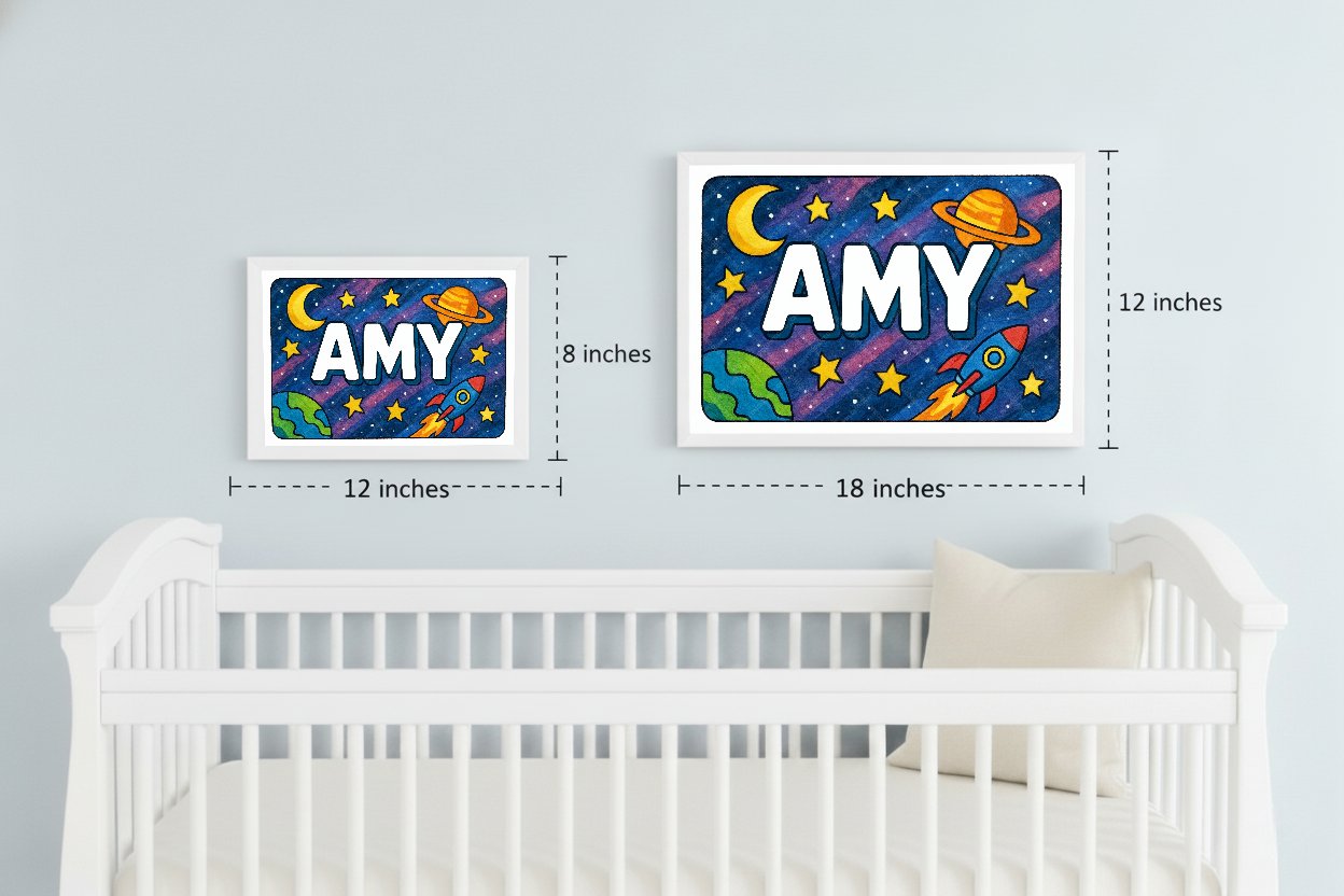 Personalized space nursery art for kids – Amy name print