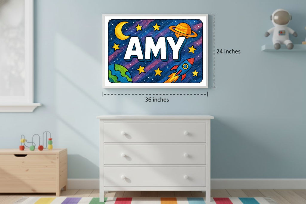 Personalized space nursery art for kids – Amy name print