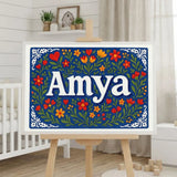 Amya Name Art - Floral Farmhouse personalized wall print for kids