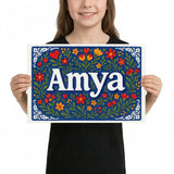 Amya Name Art - Floral Farmhouse personalized wall print for kids