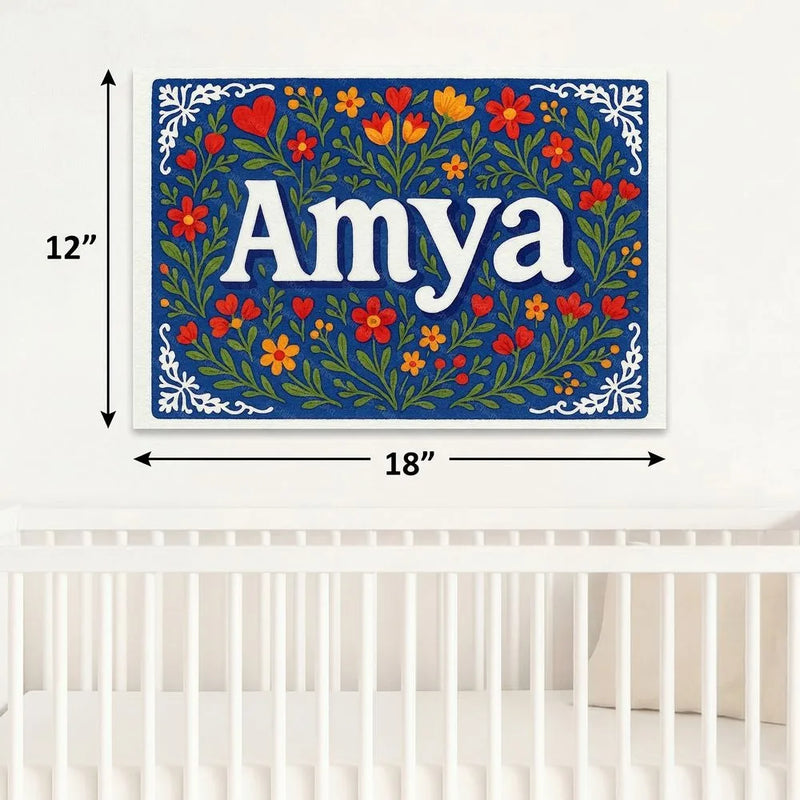 Amya Name Art - Floral Farmhouse personalized wall print for kids