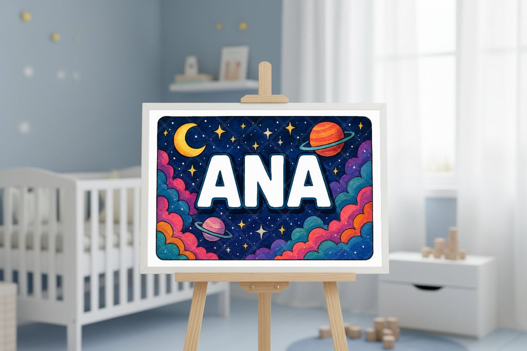 Personalized space nursery art for kids – Ana name print