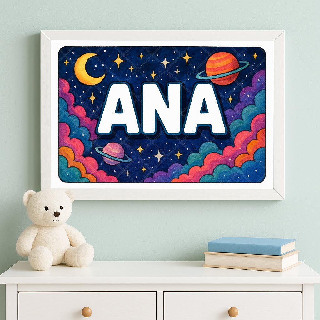 Personalized space nursery art for kids – Ana name print