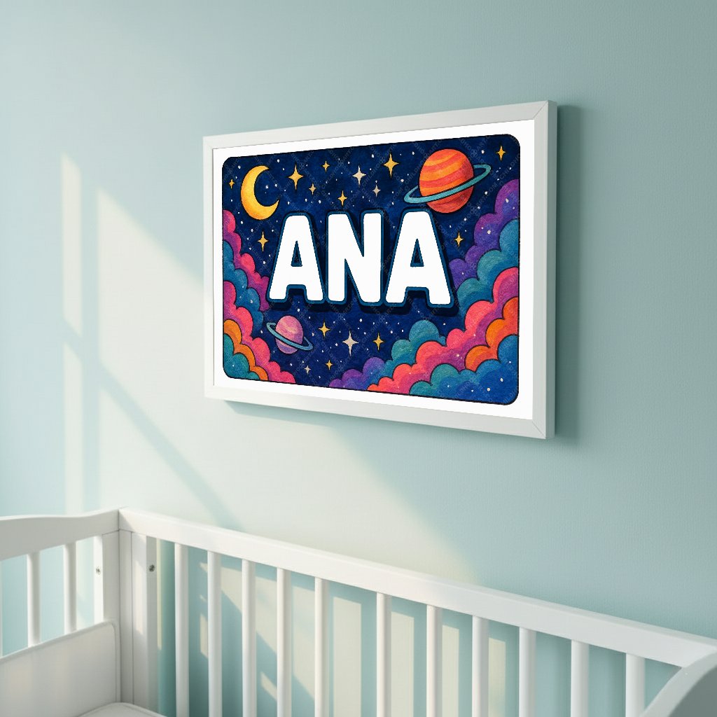 Personalized space nursery art for kids – Ana name print
