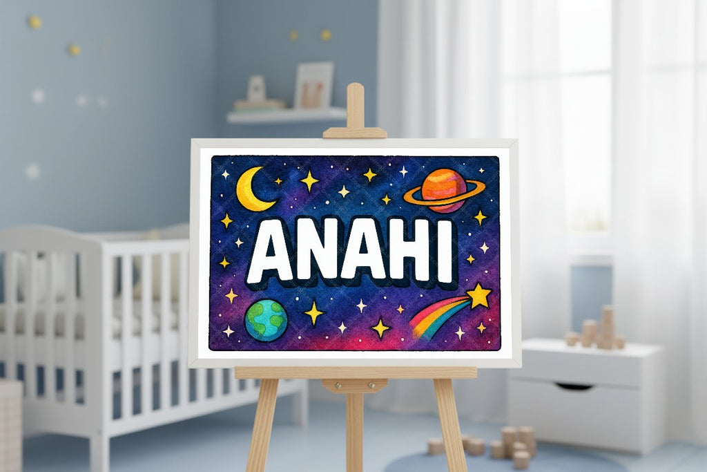 Personalized space nursery art for kids – Anahi name print