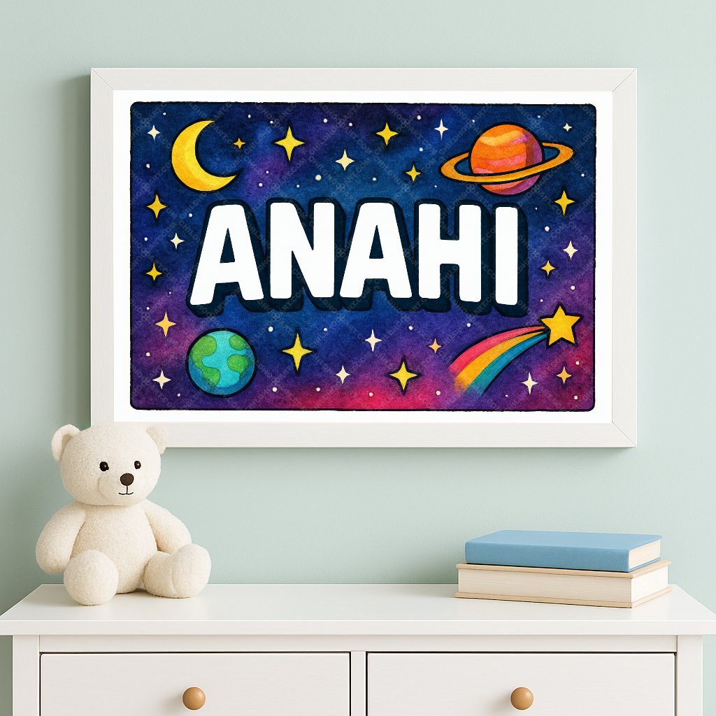 Personalized space nursery art for kids – Anahi name print