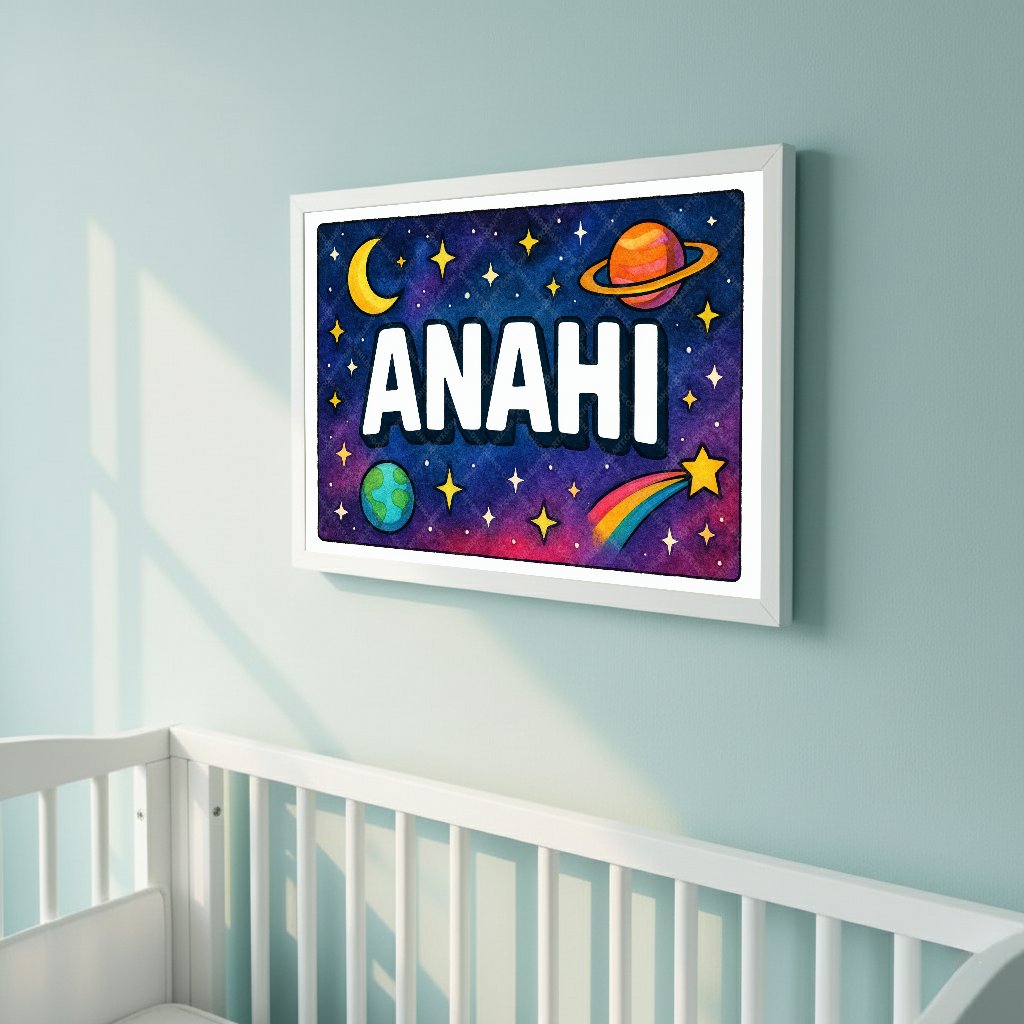 Personalized space nursery art for kids – Anahi name print