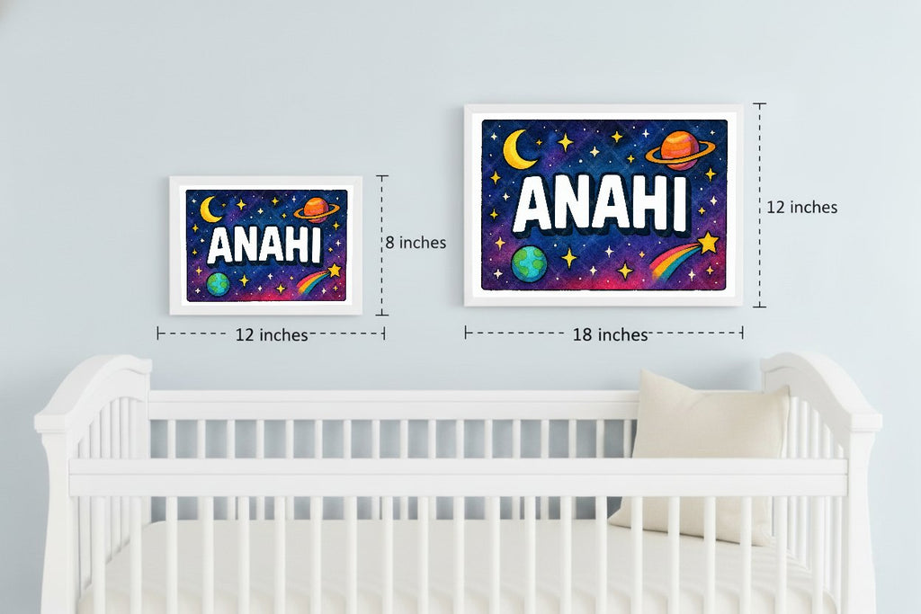 Personalized space nursery art for kids – Anahi name print