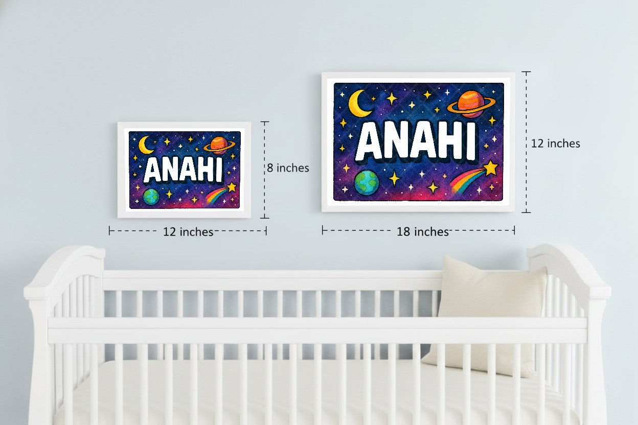 Personalized space nursery art for kids – Anahi name print