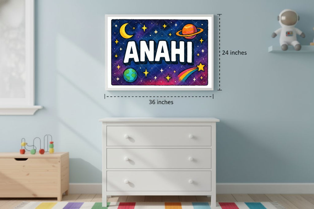 Personalized space nursery art for kids – Anahi name print