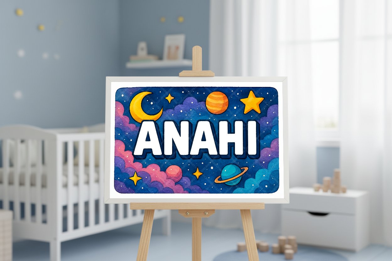 Personalized space nursery art for kids – Anahi name print