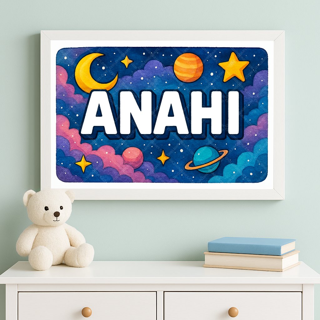 Personalized space nursery art for kids – Anahi name print