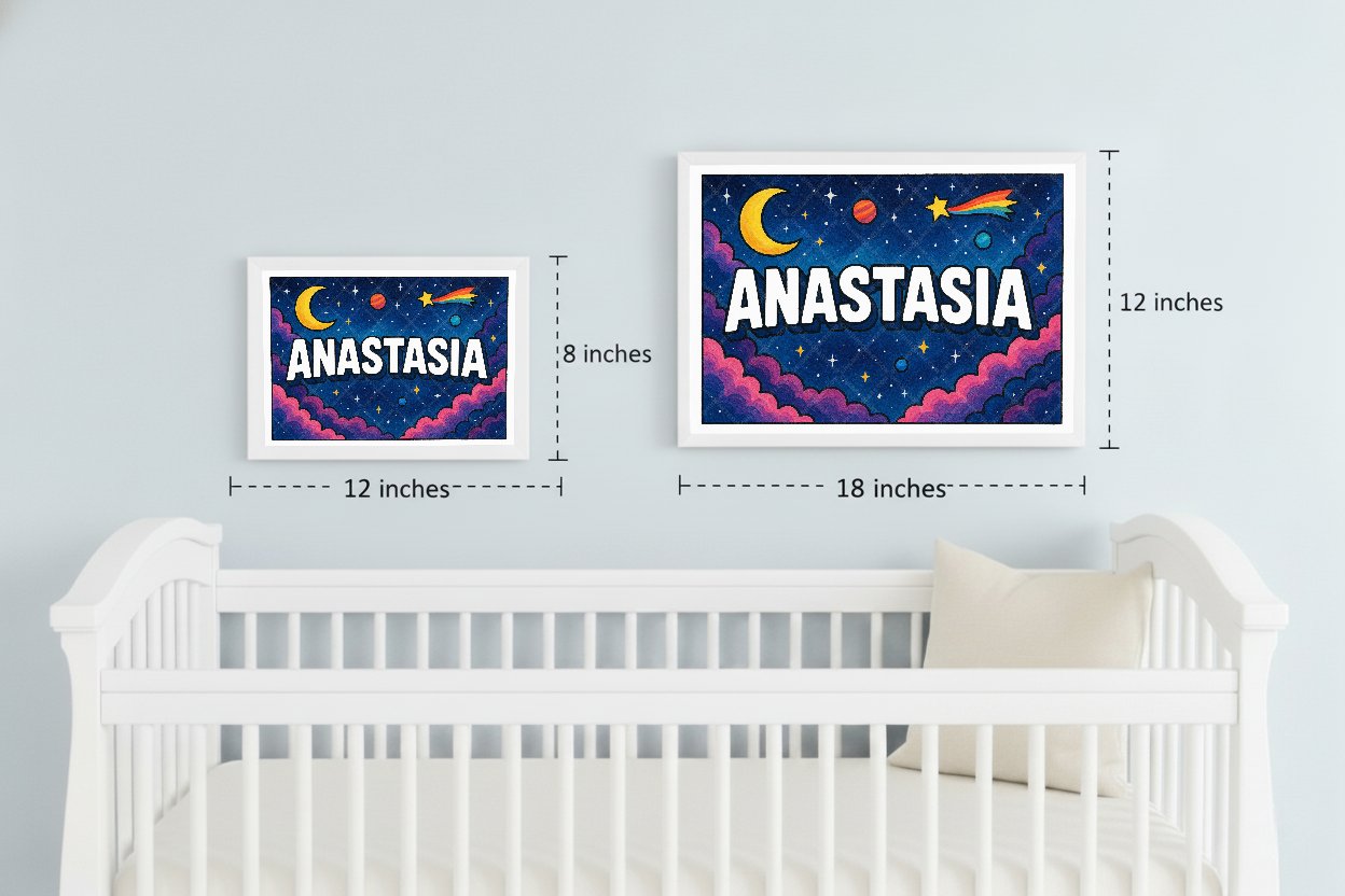 Personalized space nursery art for kids – Anastasia name print