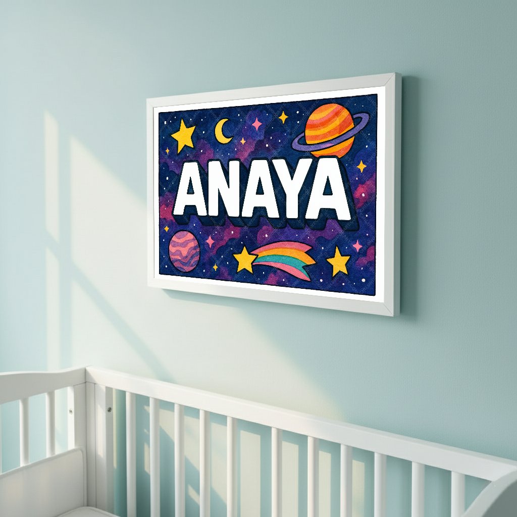 Personalized space nursery art for kids – Anaya name print