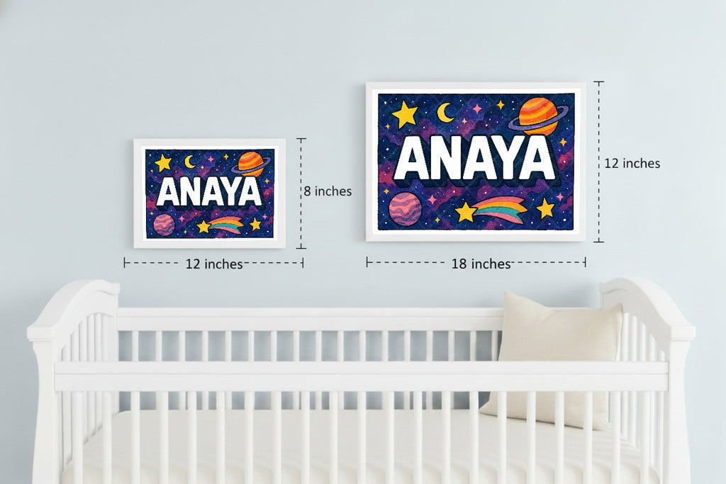 Personalized space nursery art for kids – Anaya name print