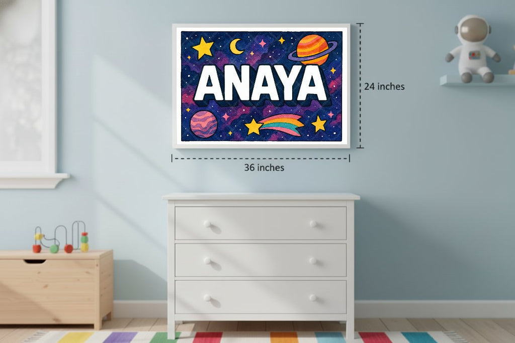 Personalized space nursery art for kids – Anaya name print