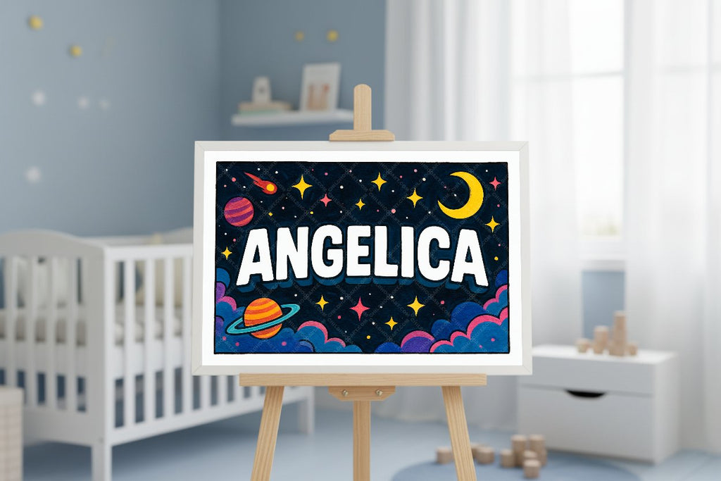 Personalized space nursery art for kids – Ancelica name print