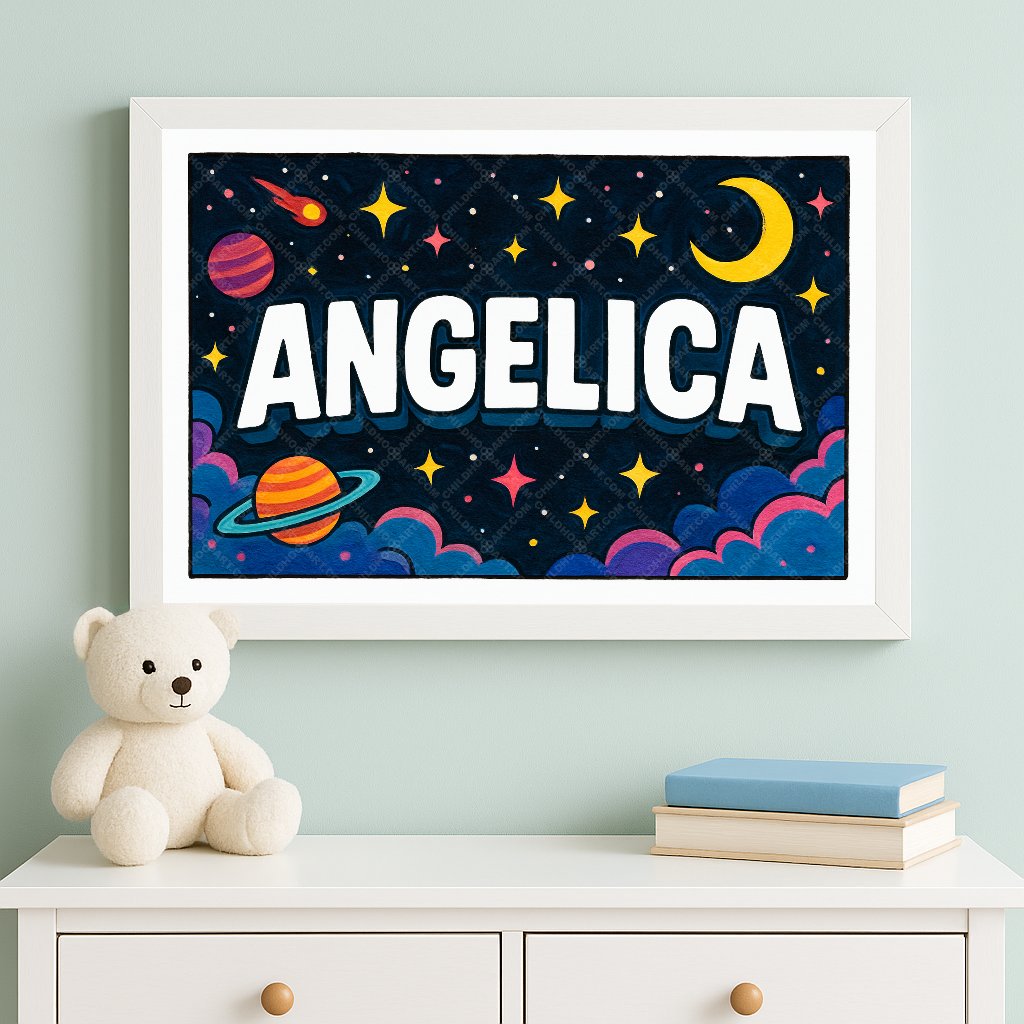 Personalized space nursery art for kids – Ancelica name print