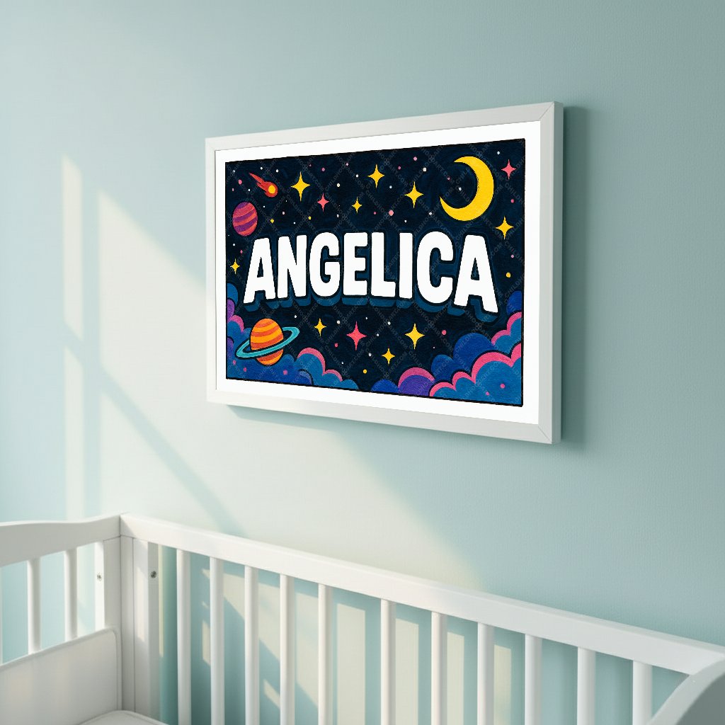 Personalized space nursery art for kids – Ancelica name print