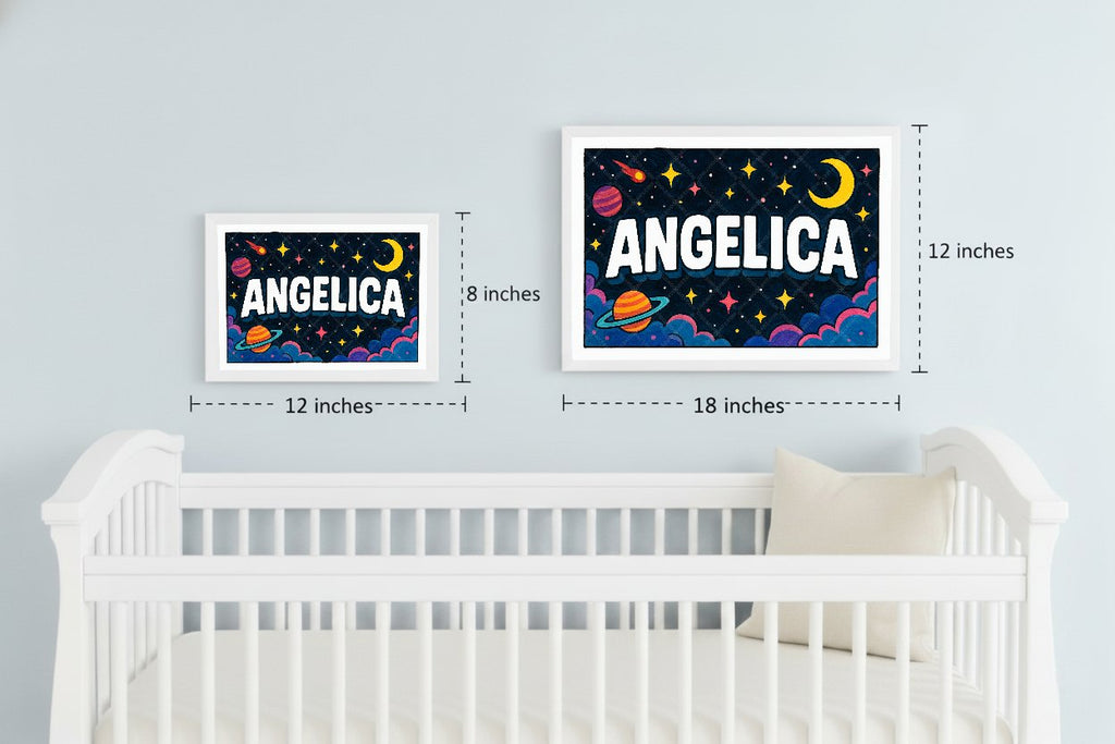 Personalized space nursery art for kids – Ancelica name print