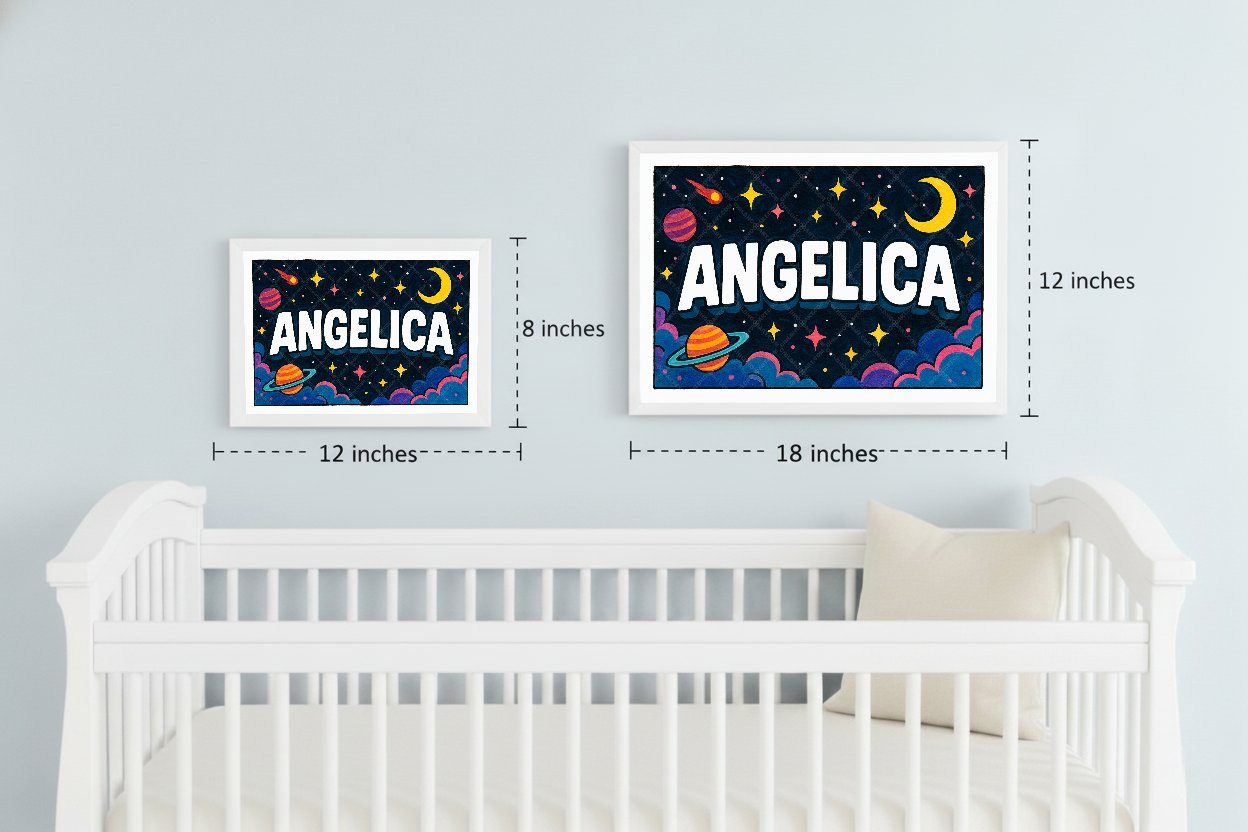 Personalized space nursery art for kids – Ancelica name print