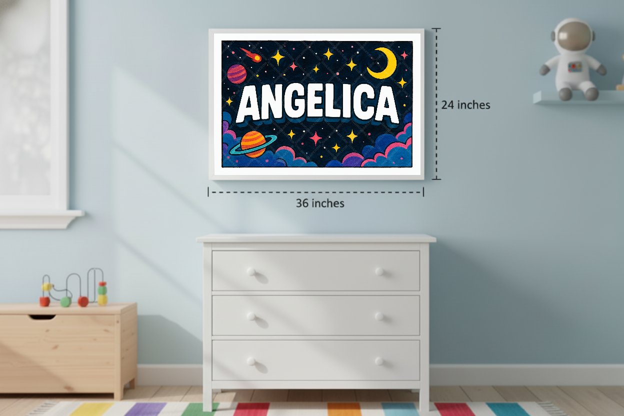 Personalized space nursery art for kids – Ancelica name print