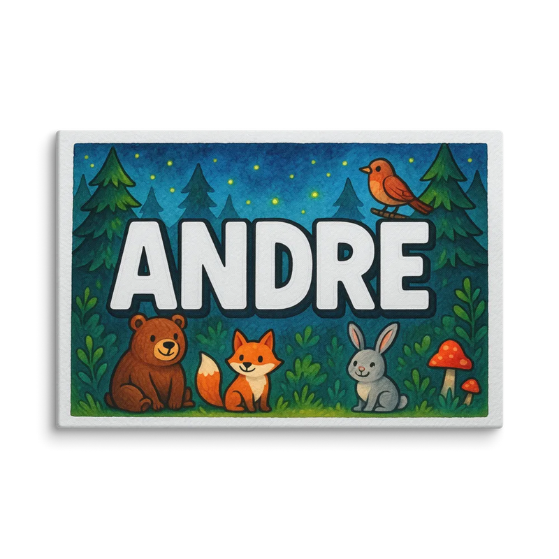 Andre Name Art - Forest Friends personalized wall print for kids