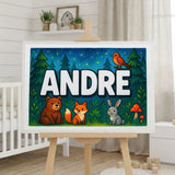 Andre Name Art - Forest Friends personalized wall print for kids