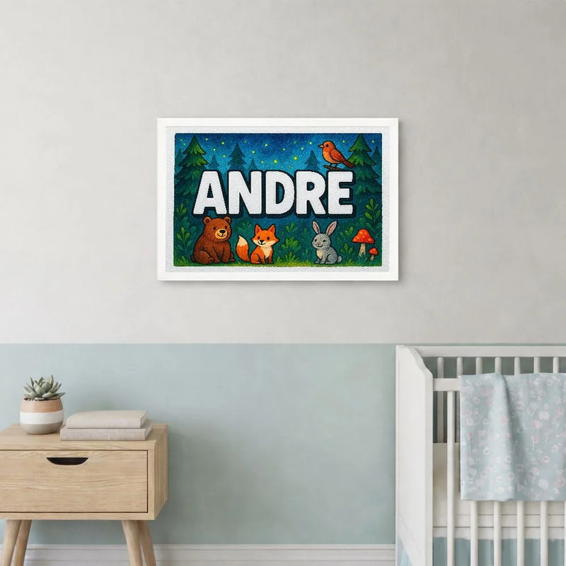 Andre Name Art - Forest Friends personalized wall print for kids