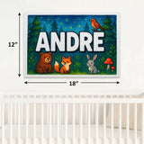 Andre Name Art - Forest Friends personalized wall print for kids