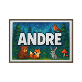 Andre Name Art - Forest Friends personalized wall print for kids