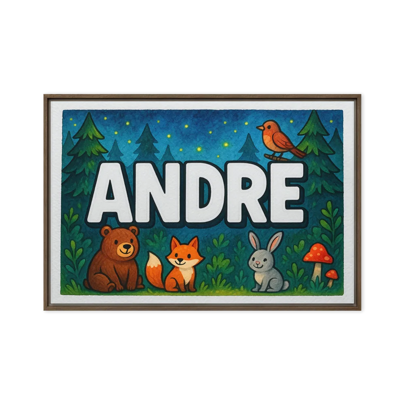 Andre Name Art - Forest Friends personalized wall print for kids