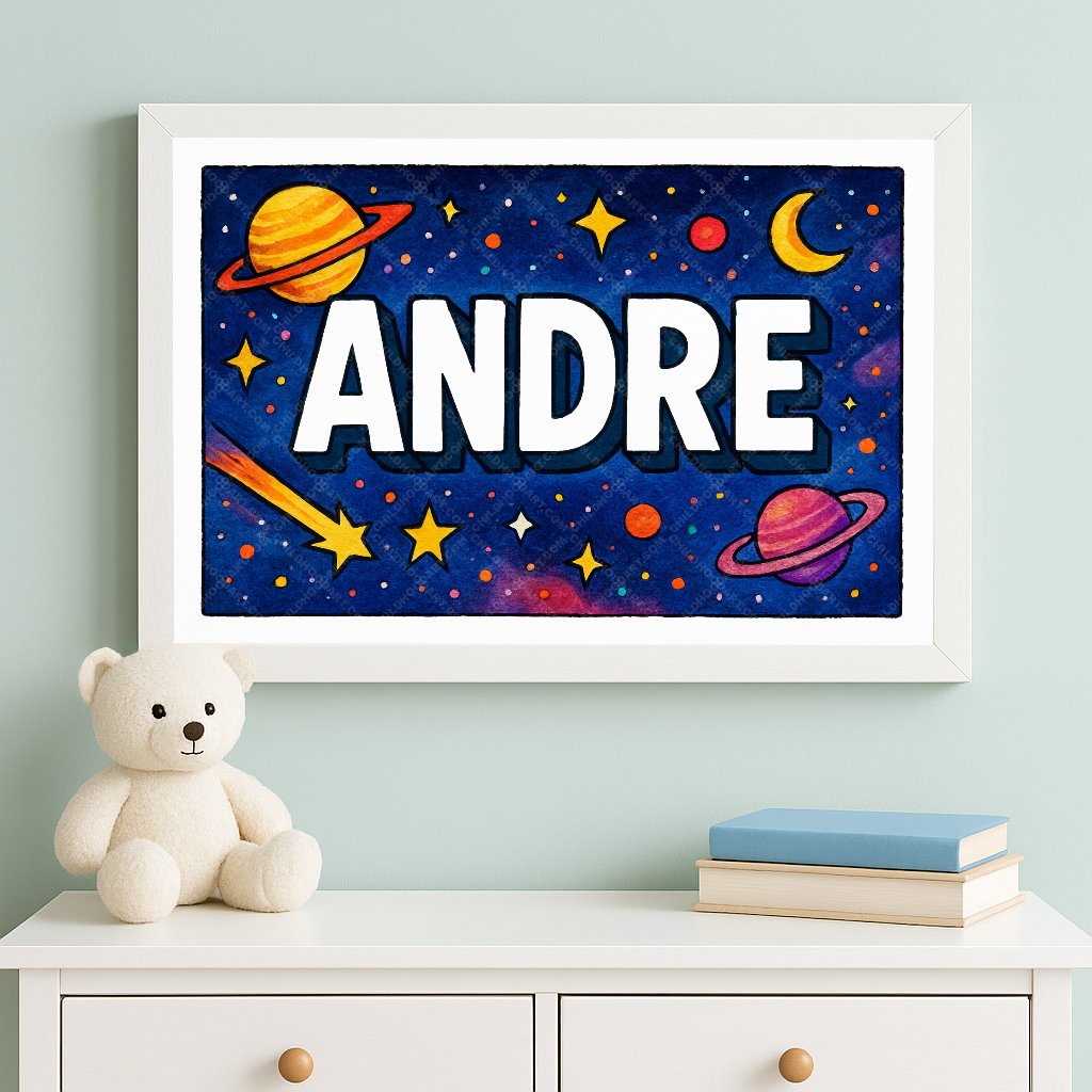 Personalized space nursery art for kids – Andre name print